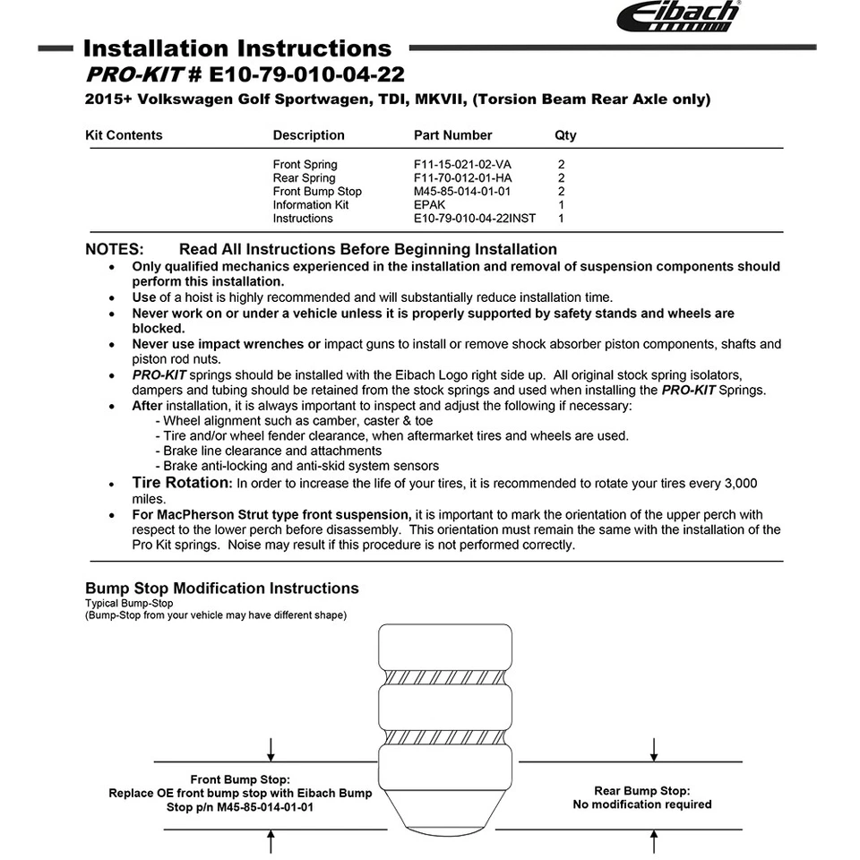 Muelles rebajadores delanteros traseros Eibach E10-79-010-04-22 PRO-KIT para Jetta Mk7 19-23 Foto 4 de 4