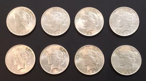 Lot of 8 UNC/BU 1923 Choice Silver Peace Dollars!