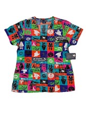 Zoe Chloe Women's Short Sleeve Scrub Top With Pockets - Medium - Halloween