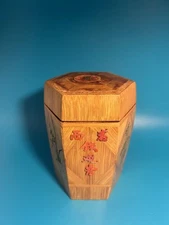 Vintage Chinese Hexagonal Bamboo Tea Box Holder Caddy