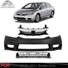 Front Bumper Cover Fascia & Grille Assembly Kit For 2009-2011 Honda Civic