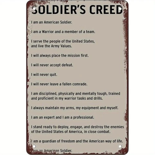 Vintage US Army Soldier's Creed Iron Tin Metal Signs Home Décor Wall Bar, or Mil