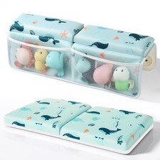 Baby Bath Kneeler and Elbow Rest Pad Set 1.5 Inch Thick Foam Blue Pockets
