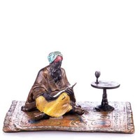Bronze Skulptur Figur Bronzeskulptur Bronzefigur Lesender Araber Auf Teppich