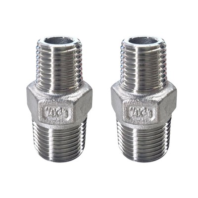 2pcs 3/8 NPT x 1/4 NPT Hex Nipple Reducer Adapter Fitting Stainless Steel