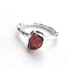 Natural Raw Garnet Crystal Ring 925 Sterling Silver Garnet Birthstone Ring-RR245
