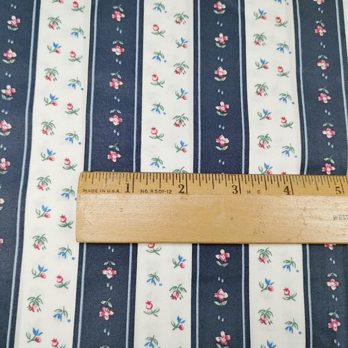 Vtg 1990 Fabric Traditions Navy Striped Florals Cotton Fabric 1 Yard and 34 in - Picture 2 of 2