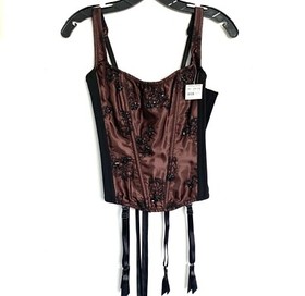 Fredericks Of Hollywood Espresso Chocolate Brown Embellish Lace Corset, 32 **NWT
