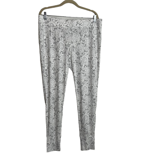 Lands End Womens Pajama Pants Large Gray White Paisley Jogger Hem