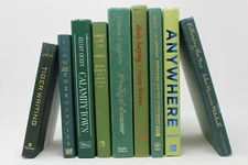 6 Green Hardcover Books for Decor, Staging, Props Gold Silver Copper Lettering