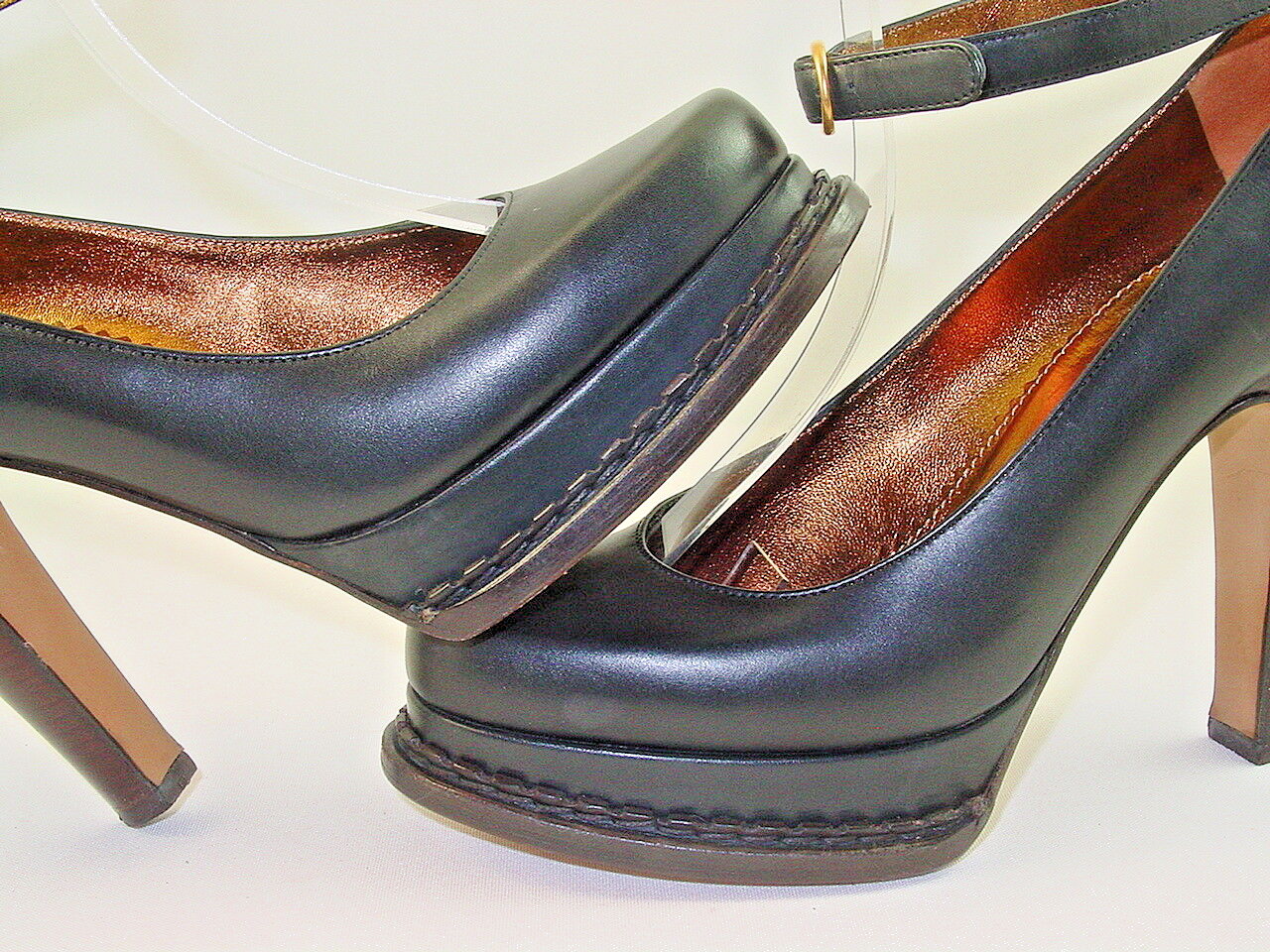 Yves Saint Laurent YSL nero 7 7 5 B cinturino alla caviglia plateau anni 2000 fa pin up anni 40