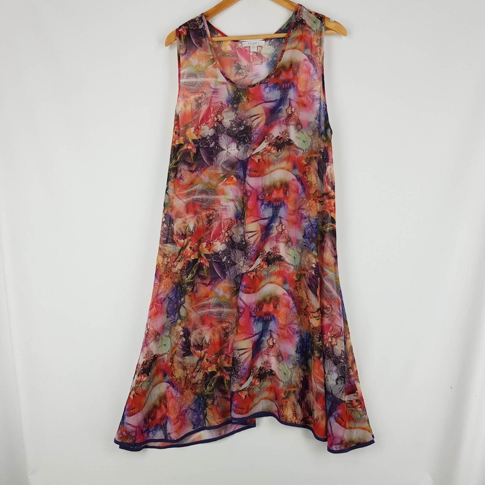 Scope Womens Size L 14 Sheer Bright Multi-Coloured Shift Dress Sleeveless