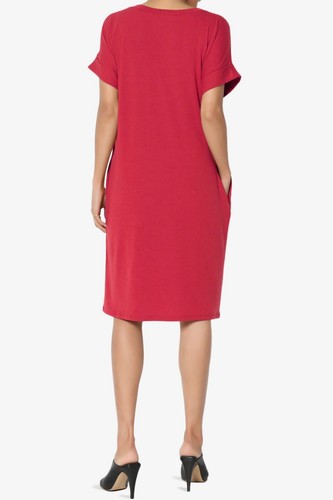 Vestido Camiseta Midi Jersey TheMogan S~3X Enrollado Manga Corta Bolsillo Lateral Cuello en V - Imagen 183 de 193