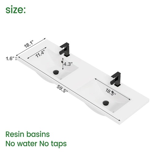 60"Bathroom Vanity With Sink Resin Basin Freestanding Cabinet No Faucet - Picture 4 of 7