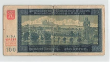 BOHEMIA MORAVIA 100 Kronen 100 Korun 1940, P-6 1st Variety, Issued.  Scarce.  A2