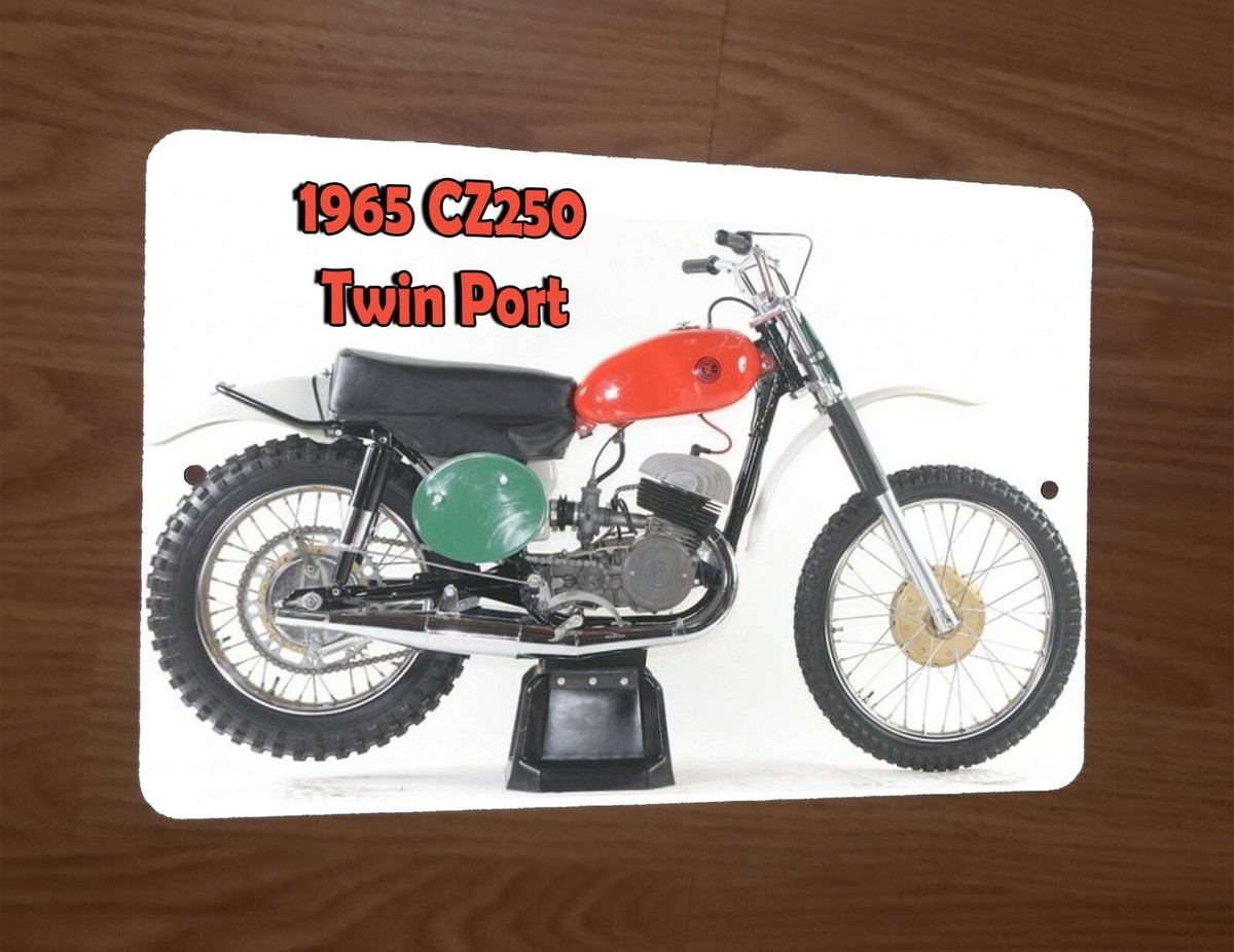 まる。２本➁ 1965 CZ250 Twin Port Motocross Motorcycle Dirt Bike 8x12 Metal