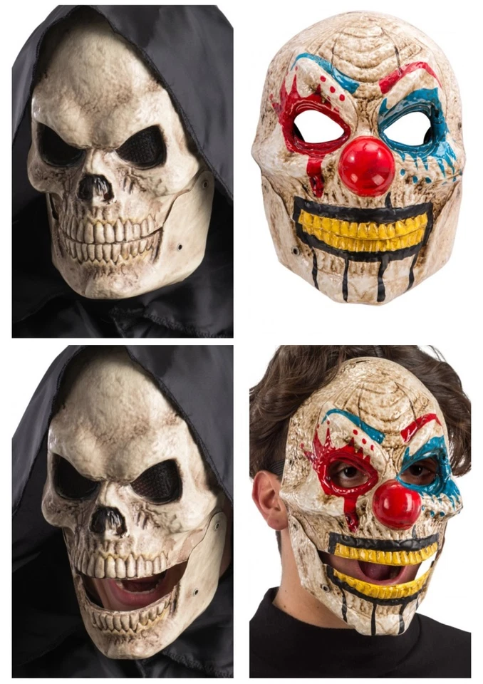 Adults Moving Mouth Skull Clown Mask Scary Horror Halloween Fancy Dress Talking - Image 2 of 2