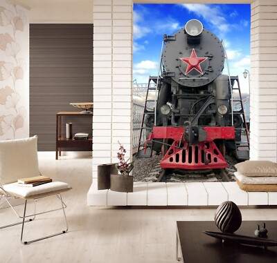 3D Vintage Train Head A67 Transport Wallpaper Mural Self-adhesive Removable Zoe