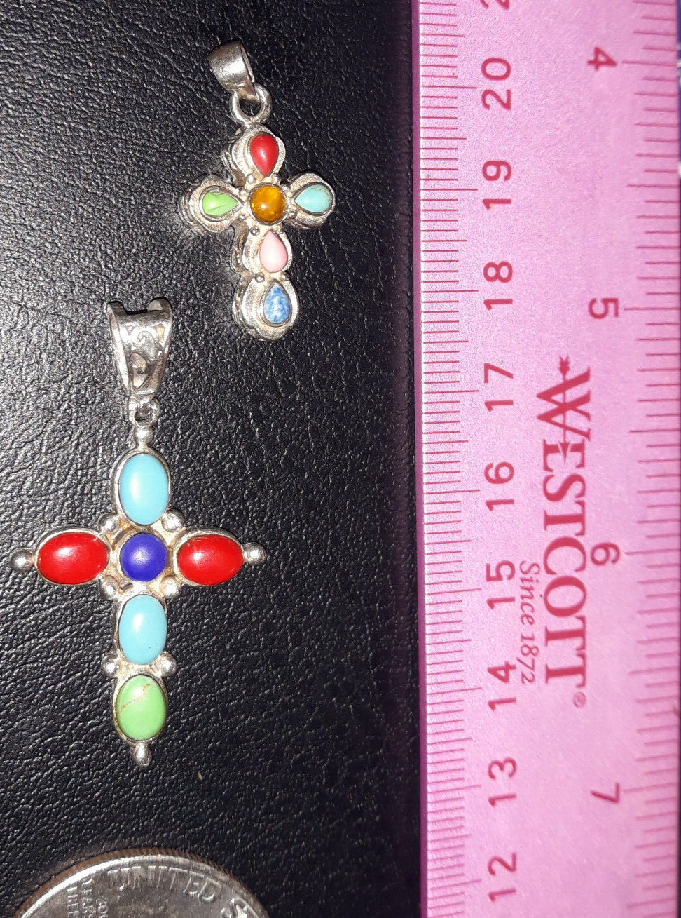 2 SOLID STERLING SILVER PENDANTS CHARMS CROSS CRU… - image 1