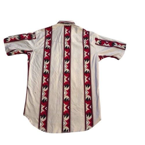 Vintage Wrangler Pearl Snap Shirt Mens M White Red Southwest 90s Western Aztec - Picture 10 of 13