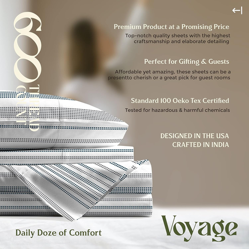100% Egyptian Cotton Printed Bed Sheets - 600 Thread Count 4 PC California King - Picture 8 of 9
