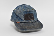 Vintage Levi Strauss 6 Panel Denim Baseball Cap Hat Leather Patch Orange Tab