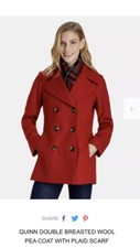 Womens Red Londonfog Peacoat With Scarf Xl
