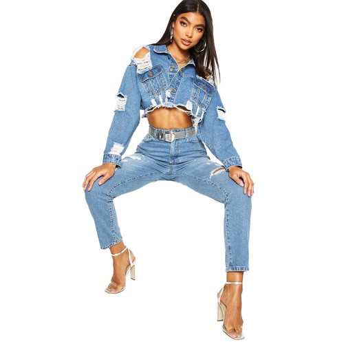 Fashion Women Ripped Denim Jacket Cool 