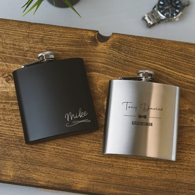 Personalised Engraved Hip Flask Custom 6oz Hipflask Wedding Gift Idea, Dad Gift