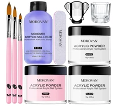 Acrylic Nail Kit: Clear Pink White Acrylic Powder and Professional Liquid Set fo