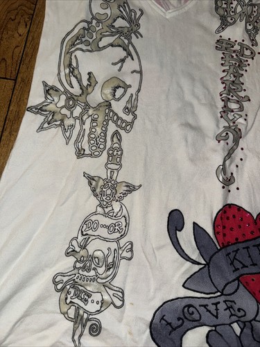 Vintage Ed Hardy Hemdblusenkleid Weiß Medium - Bild 3 von 8