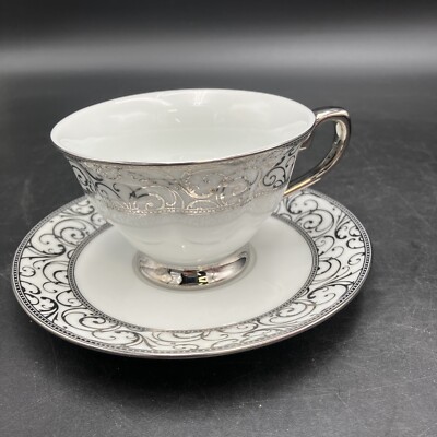 Ciroa Luxe Silver Scrolls Cup & Saucer Pristine Rare