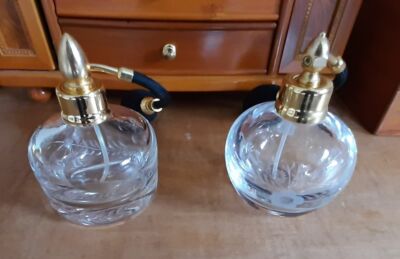 2 Romantic Style Hand Cut Glass Fine Mist Perfume Bottles- Chic Atomizer -