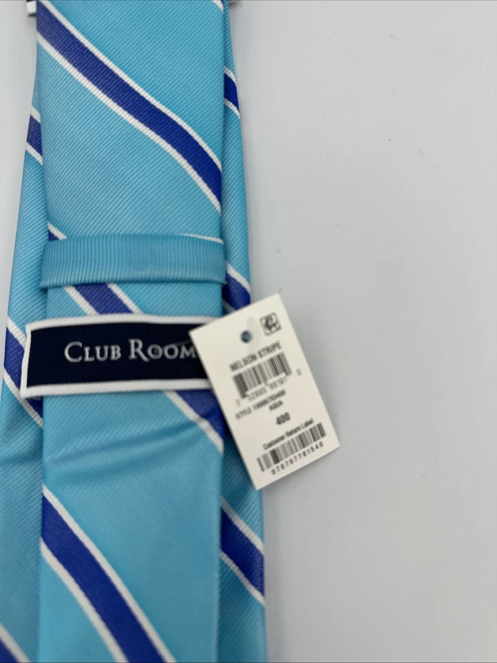 Corbata Club Room Hombre Azul Blanco Rayas Carrera Negocios Nueva con Etiquetas Foto 4 de 4