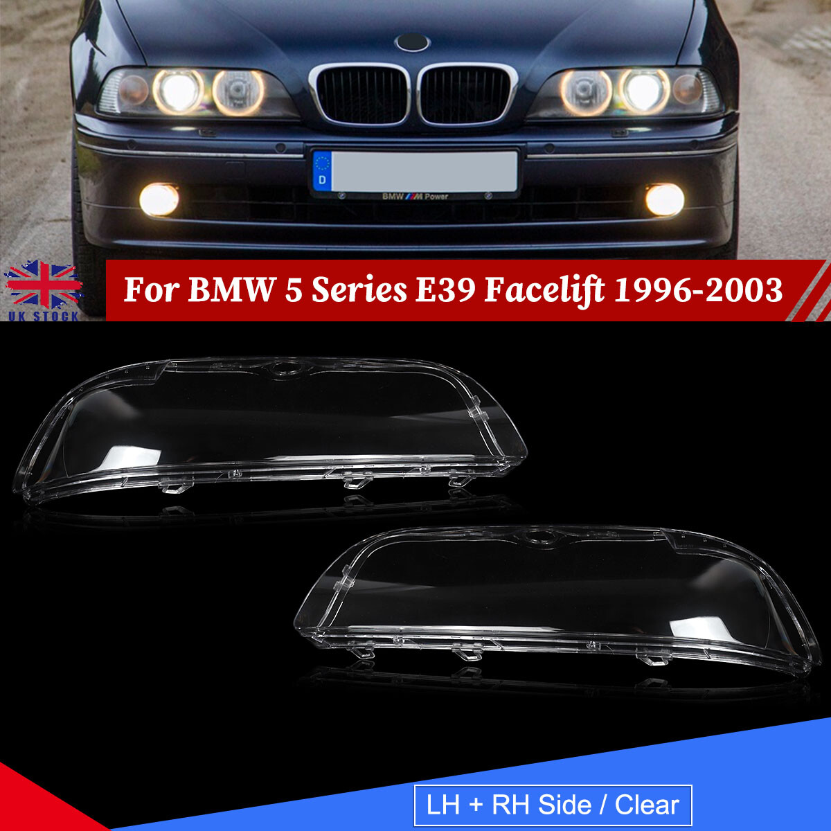 Left Right Side Headlight Lens Cover Shell For BMW 5 Series E39 Facelift 1996-03