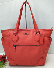 Coach Mickie Red Pebbled Leather Double Handles Zipper Tote Bag- MSRP 489