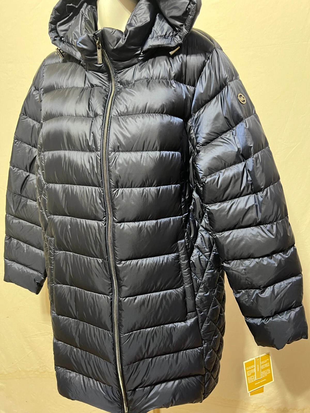 Giacca Michael Kors donna grande blu imbottibile piumino cappuccio rimovibile nuova con etichetta
