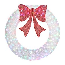36" Christmas Wreath Pre-Lit Outdoor with LED Light, Bows for Holiday Decoration