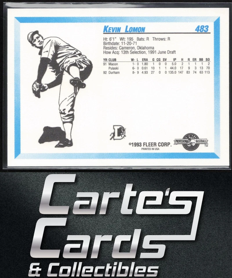 Kevin Lomon 1993 Fleer ProCards #483 Durham Bulls - Image 2 of 2