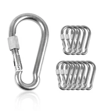 10 PCS 2.76'' Locking Carabiner Clip Spring Snap Hook M7 Stainless Steel for ...
