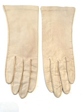 Gloves Ivory Genuine Leather Ivory Rayon Fabric Lined Made in Japan Size Medium