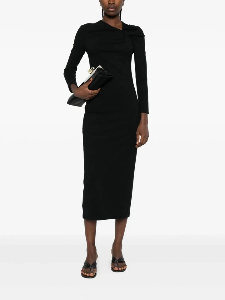 Emporio Armani Black Bow-Detail Asymmetric Midi Dress - Fall/Winter Collection - Image 4 of 4