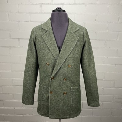 John Henric grüner zweireihiger Blazer schmale Passform Baumwollmischung Herren Small 36R