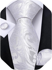 Mens Tie Set Silk Solid Paisley Necktie and Pocket Square Cufflinks Classic Form