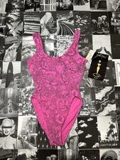 NWT Vintage Gilda Marx 80s Leotard Sz S Pink Floral High Cut High Cut Flexatard