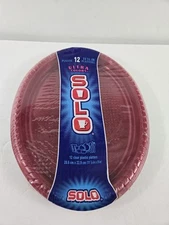 SOLO Oval Clear Plastic Platter Plates Ultra Colors 12 count Red 11x9" Picnic