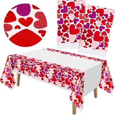 2 Pieces Valentine Day Tablecloth Valentines Table Decorations 42 x 70 Inch Plas