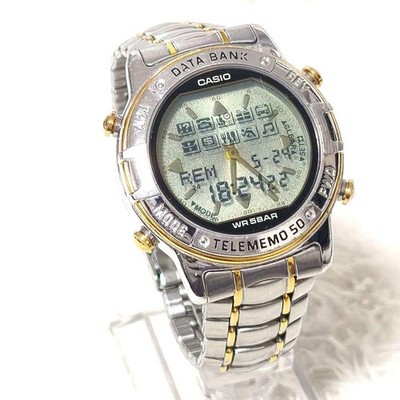 CASIO DATA BANK TWINCEPT ABX-620 Analog Digital Watch Men's 16.5cm used from JPN