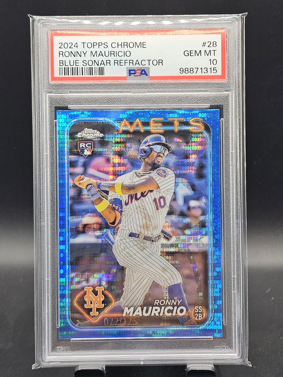 2024 Topps Chrome Ronny Mauricio Blue Sonar Refractor RC /125 #28 Mets PSA 10