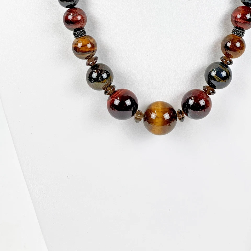 Colar de pedra preciosa esterlina graduado olho de tigre ouro azul vermelho 925 Barse - Imagem 2 de 4